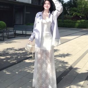 套装 宽松蕾丝连衣裙蕾丝拼接衬衫 女两件套 休闲气质长款 2025新款