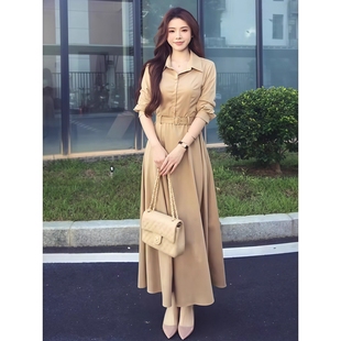 新款 连衣裙女秋季 简约收腰A字短裙子 气质高级感御姐复古衬衫 法式