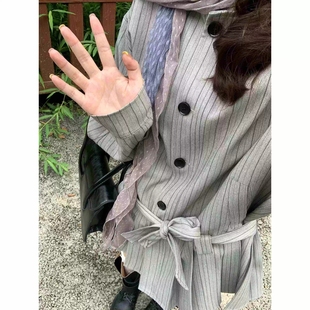 巨好看 韩系立领条纹风衣裙高级感小个子短裙 早秋连衣裙2025新款