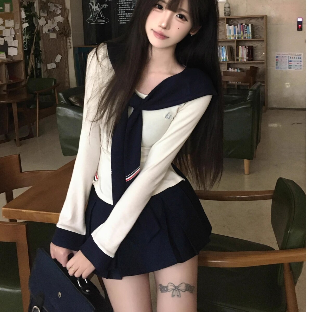 秋季海军领披肩长袖T恤女修身显瘦撞色减龄jk制服学院风长袖上衣