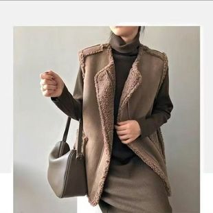 秋冬羊羔毛马甲女外穿皮毛一体背心外套韩版 宽松两面穿鹿皮绒坎肩