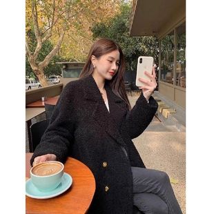 皮毛一体羊羔毛皮草外套 年轻款 女冬羊剪绒大衣黑色长款 2025年新款