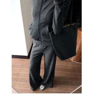 套装 上衣高腰休闲裤 女秋季 显瘦修身 2025年新款 韩系性感深灰色时尚