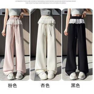 潮女 女百宽松搭休闲卫裤 秋夏款 设计感小众蕾丝拼接小众特色阔腿裤