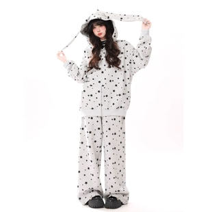 慵懒风宽松休闲两件卫衣套装 美式 星星满印兔耳朵连帽卫衣女秋冬款