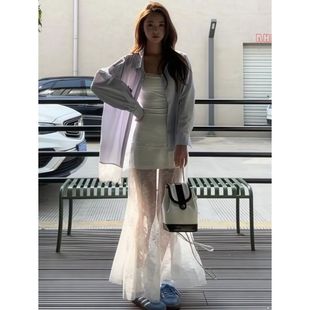 套装 连衣裙收腰显身材蓝色开衫 度假风蕾丝花边吊带裙纯欲修身 夏季