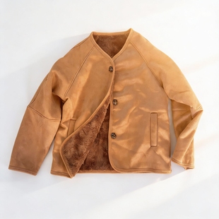 2025美拉德穿搭复古咖色圆领仿皮草外套秋冬新款 短上衣潮 气质时尚