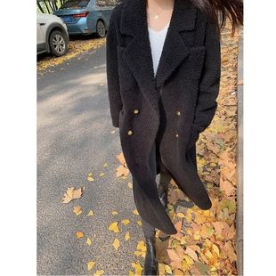 年轻款 皮毛一体羊羔毛皮草外套女冬羊剪绒大衣黑色长款 2025年新款