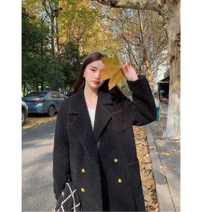 年轻款 皮毛一体羊羔毛皮草外套女冬羊剪绒大衣黑色长款 2025年新款