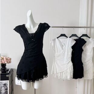 2026年新款轻奢不规则设计蕾丝纯欲风连衣裙女款夏季收腰裙子