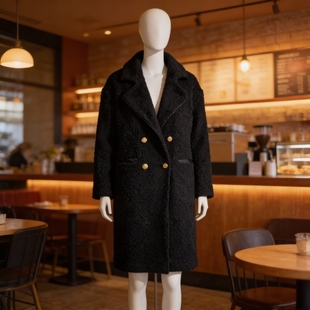 年轻款 皮毛一体羊羔毛皮草外套女冬羊剪绒大衣黑色长款 2025年新款