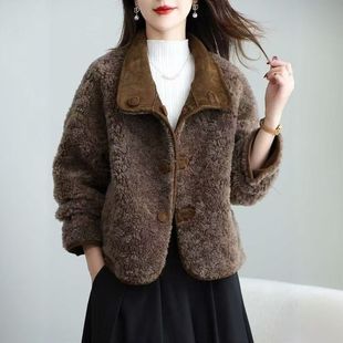新款 颗粒百搭大衣女短款 小个子皮毛一体显瘦好看外套女 爆款 秋冬季