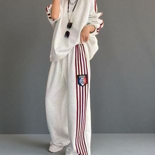 炸街卫衣阔腿裤 时尚 休闲两件套跑步 女春秋宽松韩版 欧货运动服套装