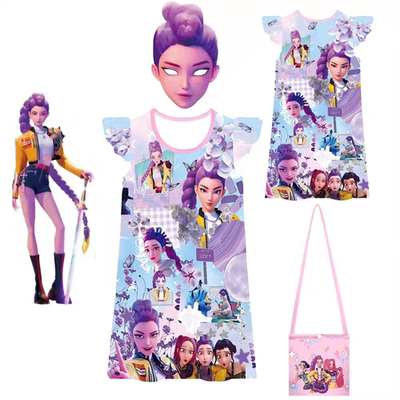 新款女童卡通印花连衣裙Kpop Demon Hunters猎魔女团飞飞袖睡衣