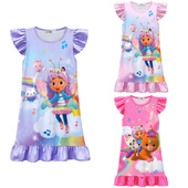 印花盖比 女童飞袖 牛奶丝睡裙儿童夏休闲家居服欧美风数码 娃娃屋