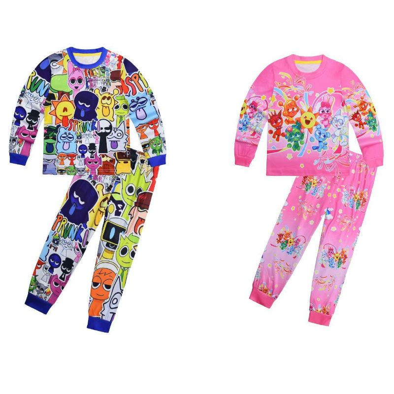 儿童节奏盒子sprunki睡衣家居服男女童长袖T恤长裤套装宝宝春秋装