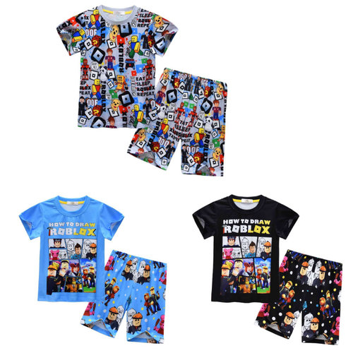 ROBLOX跨境男女童短T恤短裤睡衣套装夏季儿童数码印花休闲家居服