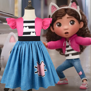 女童飞飞袖 裙子夏季 连衣裙 娃娃屋cosplay花式 儿童万圣节盖比