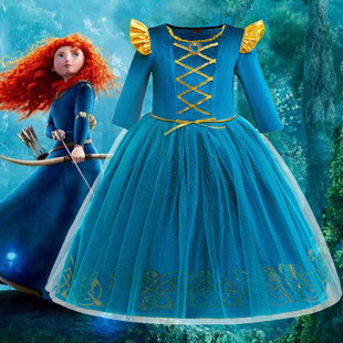 女童勇敢传说梅莉达公主裙礼服儿童万圣节Merida cospaly表演服装