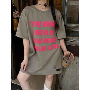 JL SUNFLOWER宽松显瘦大码上衣t夏季女装情侣新款破洞潮酷字母t恤