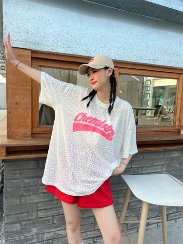 蕾丝短袖t恤女宽松大码亮片上衣