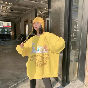 卡通印花加厚卫衣女装 宽松外套bf慵懒风新款 韩版 SUNFLOWER冬季