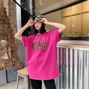 JL SUNFLOWER欧货豹纹加厚磨毛打底衫女秋冬新款宽松显瘦短袖t恤