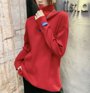 JL SUNFLOWER秋冬新款纯棉长袖白色打底衫女宽松显瘦高领内搭上衣