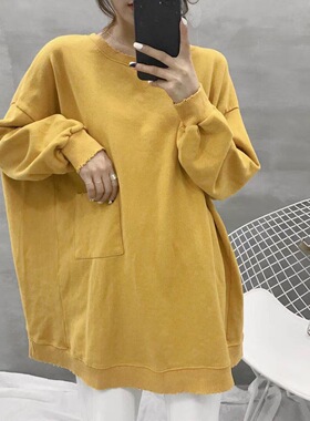 sunflower冬季新款韩版黄色宽松显瘦纯色口袋长袖时尚加厚卫衣女
