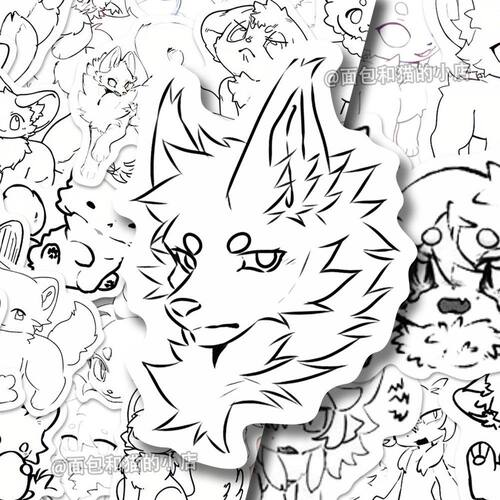 222张furry兽设线稿贴纸可爱线条福瑞Q版装饰手机桌面diy手账贴画