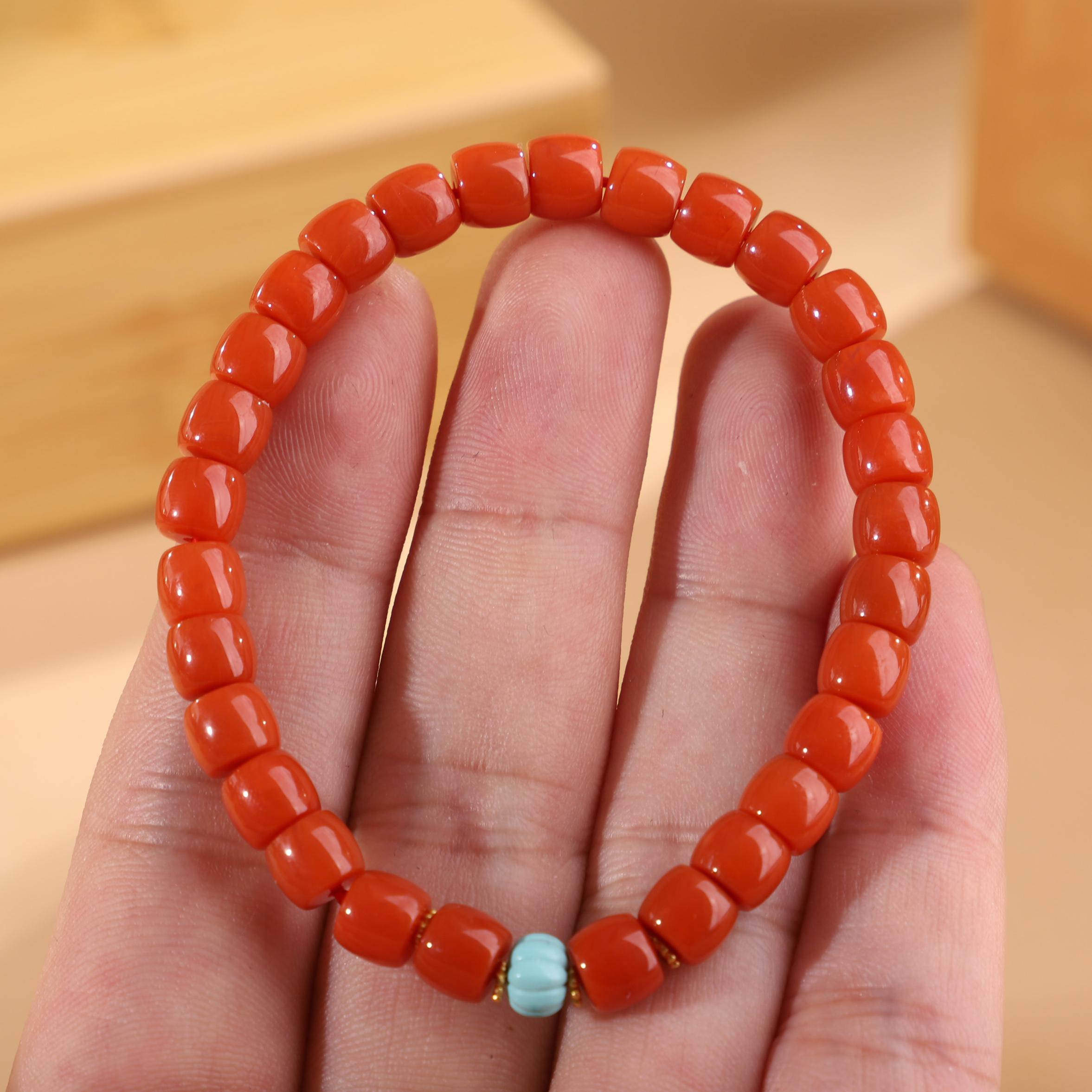 瓦西南红柿子红直切老型珠手串