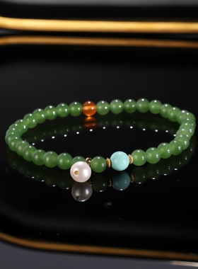 和田玉天然碧玉手串俄料精致百搭款女生礼物手链