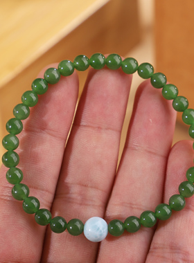 俄料碧玉手链单圈阳绿色圆珠手串