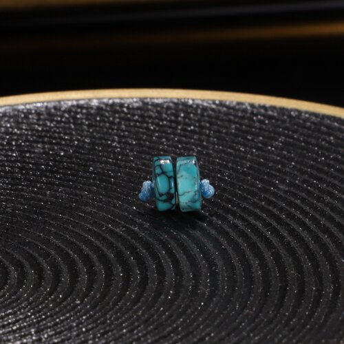毕业级天然原矿绿松石网花对珠隔片配饰文玩配饰6.2×2.5mmLG02