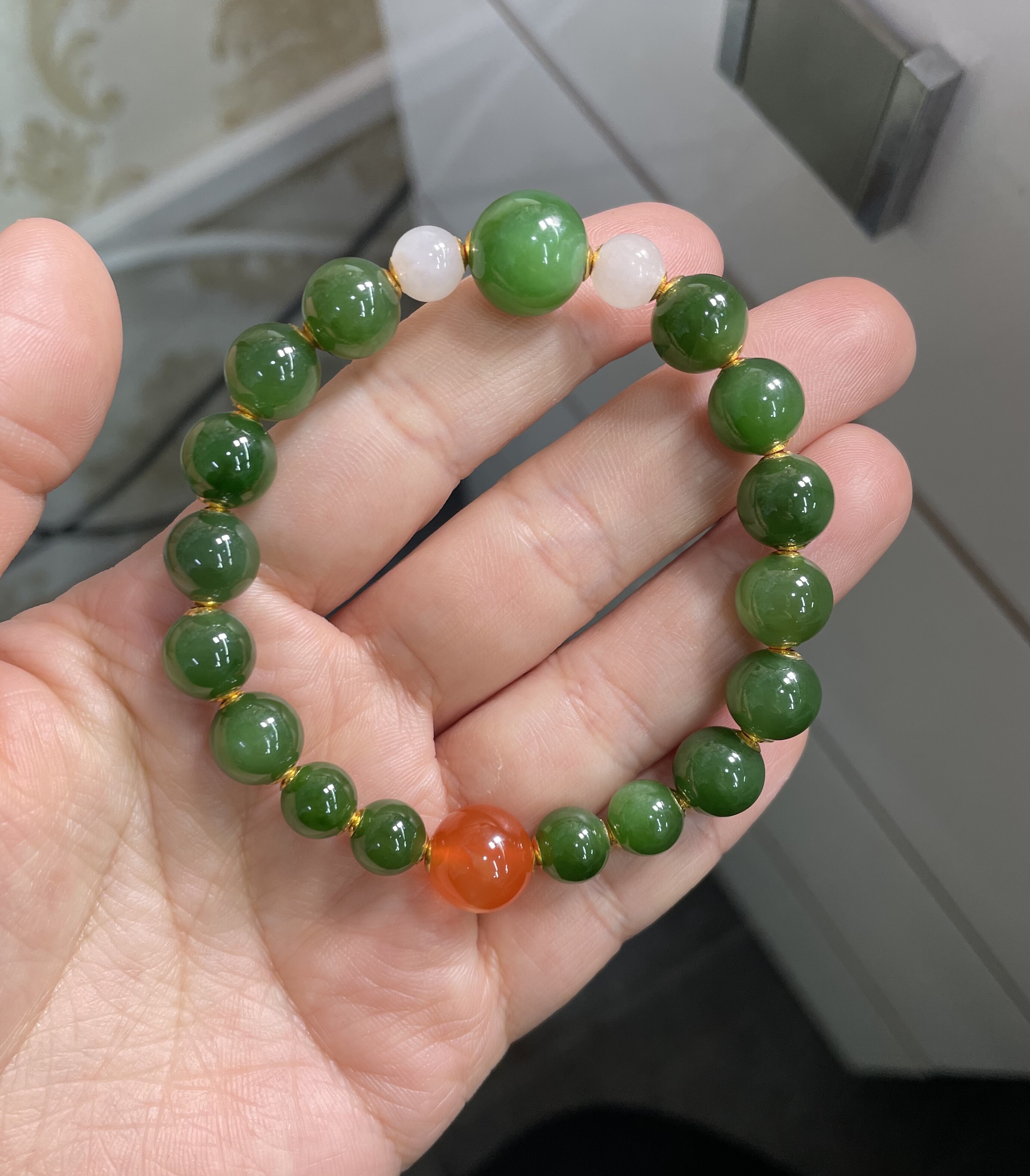 多宝家和田玉碧玉手串老坑料设计款18k手链