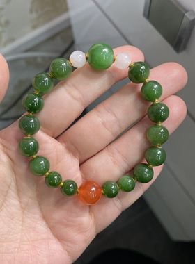 多宝家和田玉碧玉手串老坑料设计款18k手链