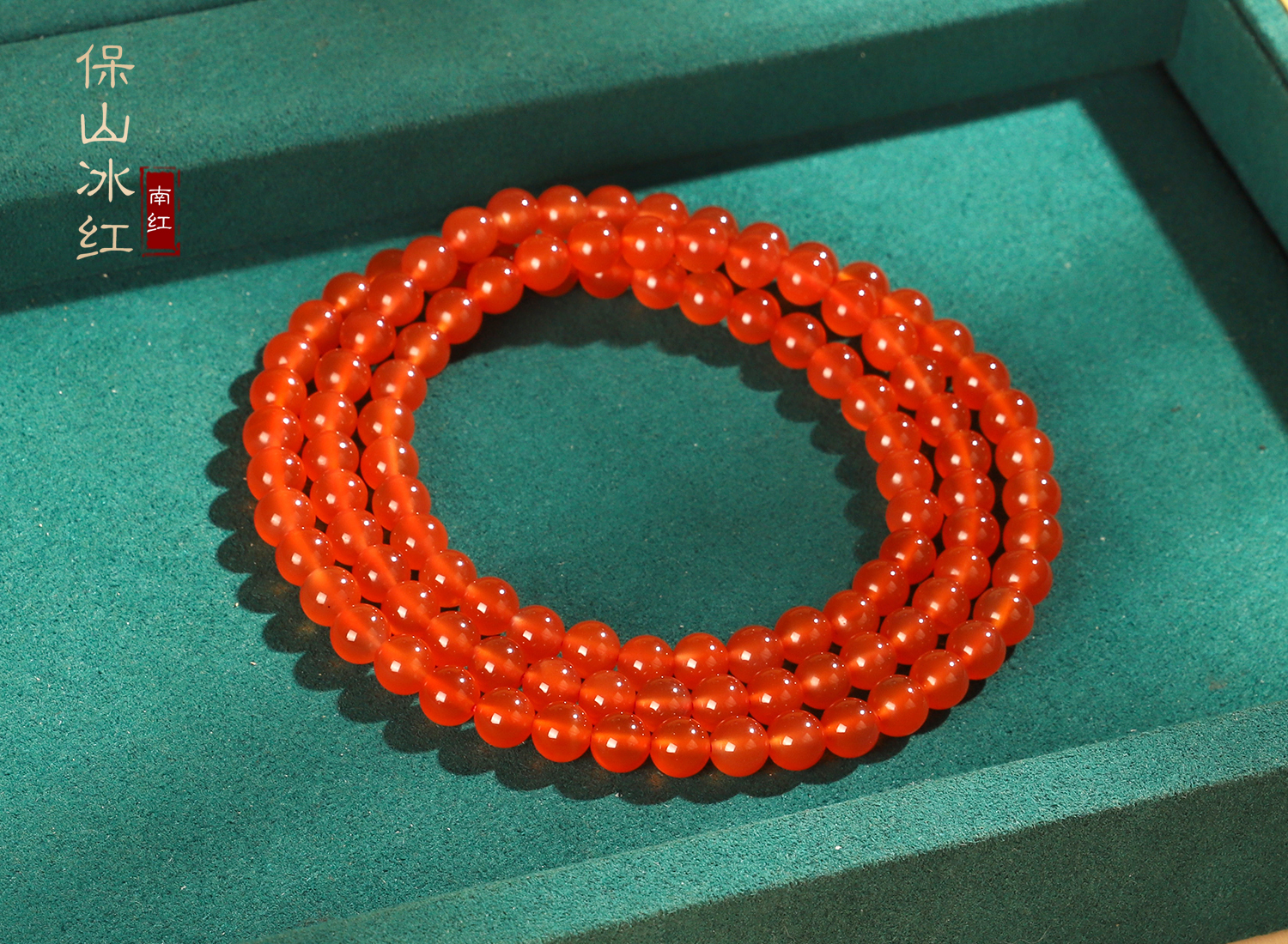 保山河湾料冰红南红素串多圈手串6mm108颗佛珠 收藏级 F25