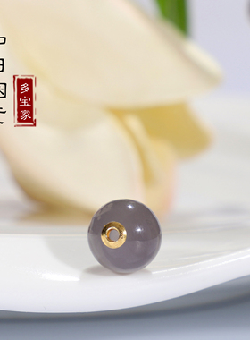 和田玉烟紫散珠羊脂玉圆珠18k