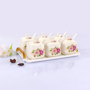 欧式陶瓷调料盒 盐罐 酱油壶组合套装 调味罐醋瓶 6件套厨房用品