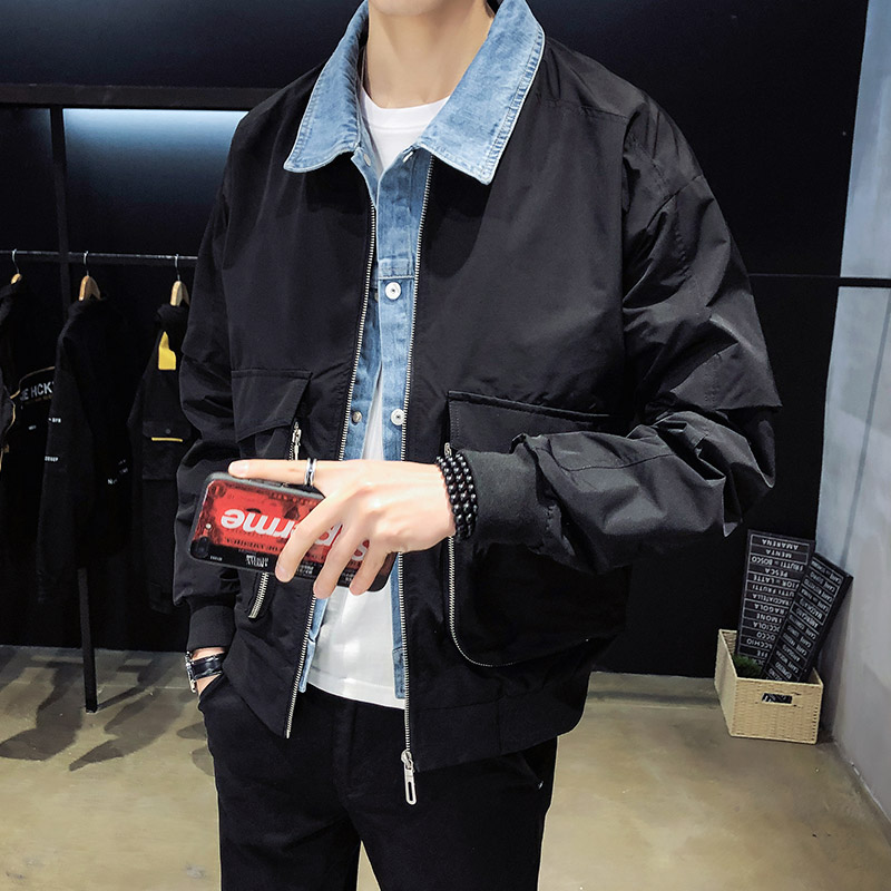 秋装新款男士工装假两件夹克外套2021休闲百搭上衣 8823-P90控118图片
