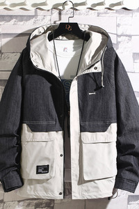 挂拍 100%聚酯纤维秋款连帽拼接夹克男休闲外套潮JK8805-P95控118图片