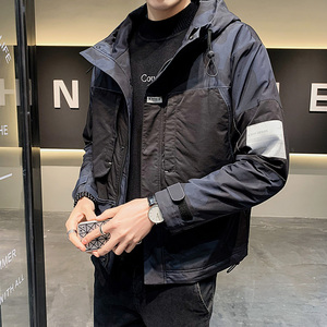 100%聚酯纤维2021秋装新款连帽夹克男拼接外套潮 JK8817-P95控138图片