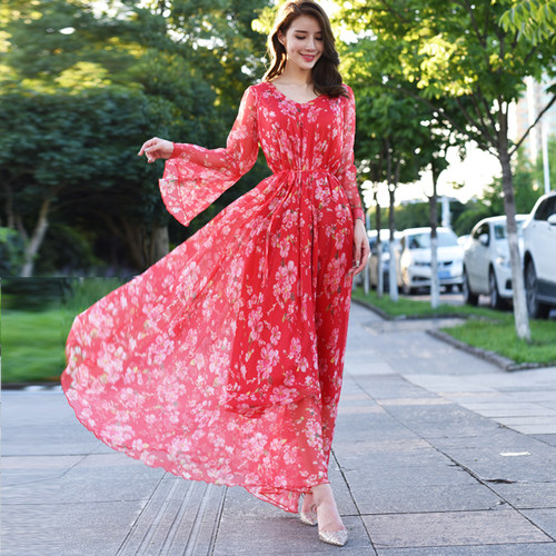 青海湖旅游超仙碎花连衣裙