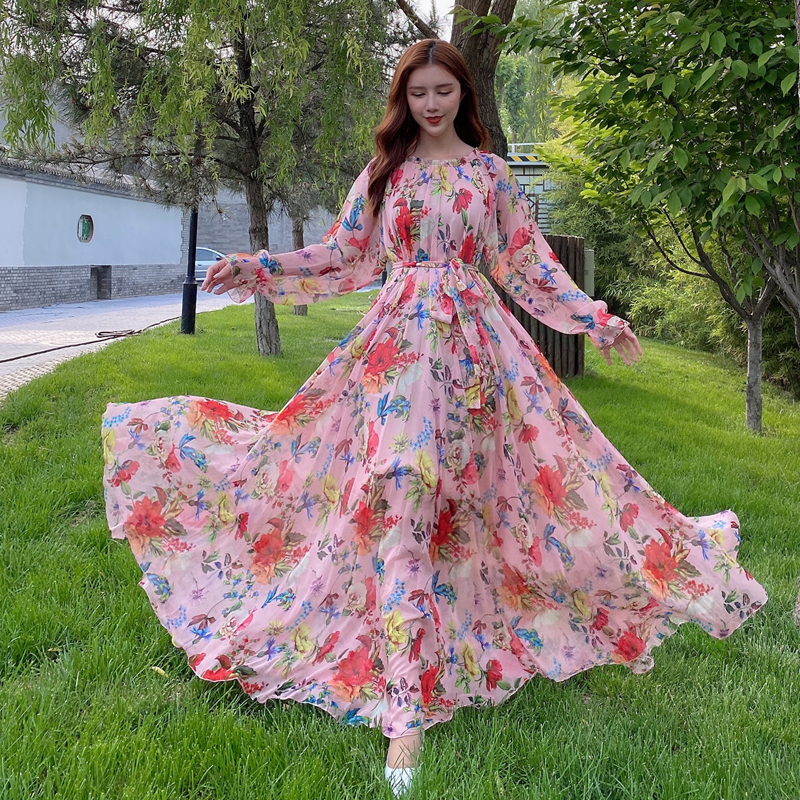 波西米亚大摆雪纺印花大码宽松