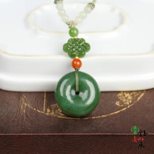天然正品 吊坠8160 和田玉碧玉菠菜绿平安扣简约新中式