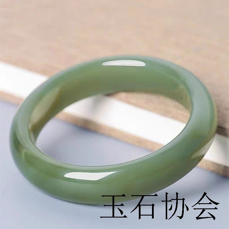 新品新疆金丝玉青白玉正圈手镯青绿色猫眼冰种昆仑玉镯旺夫鸭蛋青
