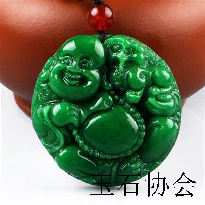 高端精品翡翠色干青铁龙生玉佛吊坠绿色翠玉弥勒佛挂件玉坠吊坠款