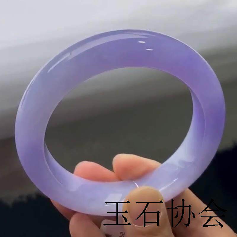 缅甸翡翠色手镯冰糯种紫罗兰玉镯老坑冰种春彩紫色正圈贵妃镯送礼