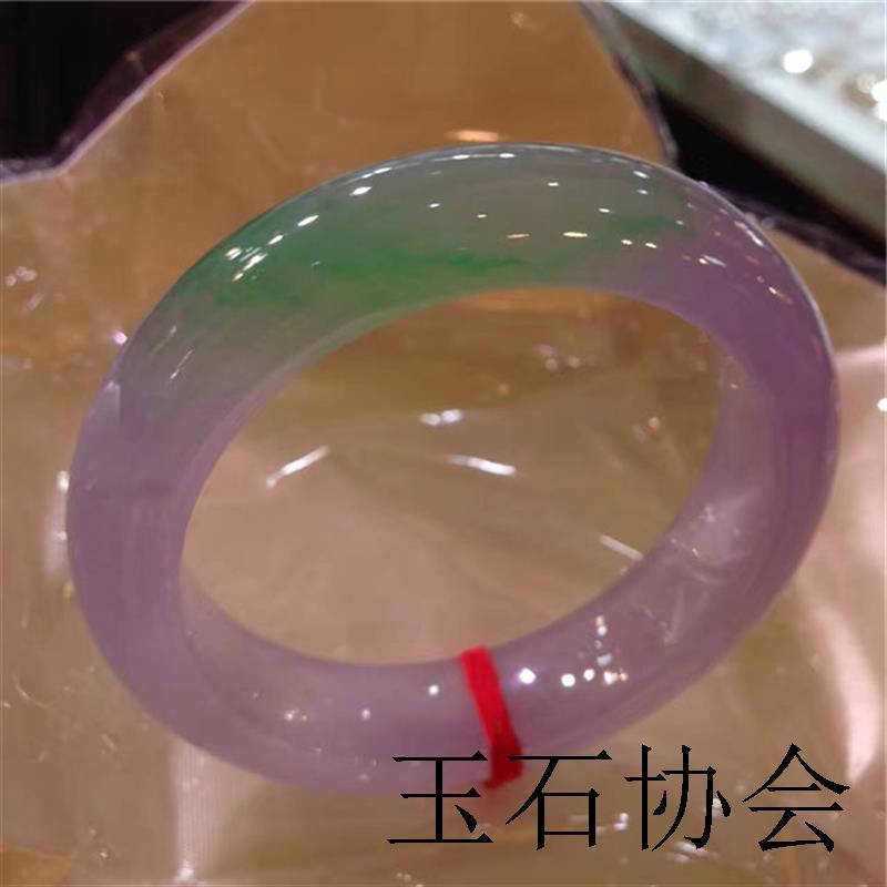 贵妃翡翠手镯飘绿花冰种紫罗兰春彩正圈玉手镯阳绿宽版精品带证书