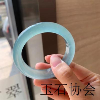 危料天空蓝翡翠色手镯冰种晴水底天青冻玉镯子海水蓝清透水润女镯